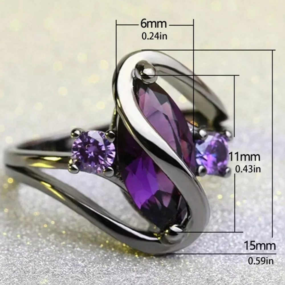 🎀18k Black Gold Amethyst Ring - Picture 11 of 12